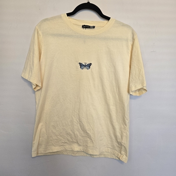 Dazy Tops - Pale Yellow T-Shirt with Butterfly Design